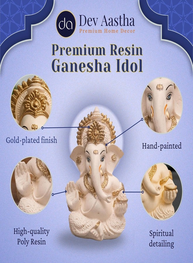 Dev Aastha Lord Ganesha Idol for Car Dashboard, Home Decor & Pooja | Resin Gold Plated Ganpati Murti | 3.5 Inch Ganesh Statue for Gift, Diwali, Housewarming, Baby Shower, Mandir Decor, Peach Ivory,P-1 - Image 2